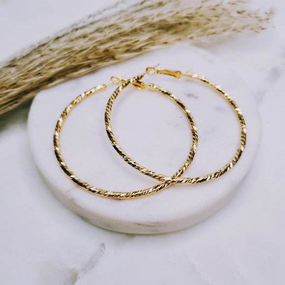 5 for $25 Gold Color Textured Metal Hoop Earrings - Picture 4 of 5